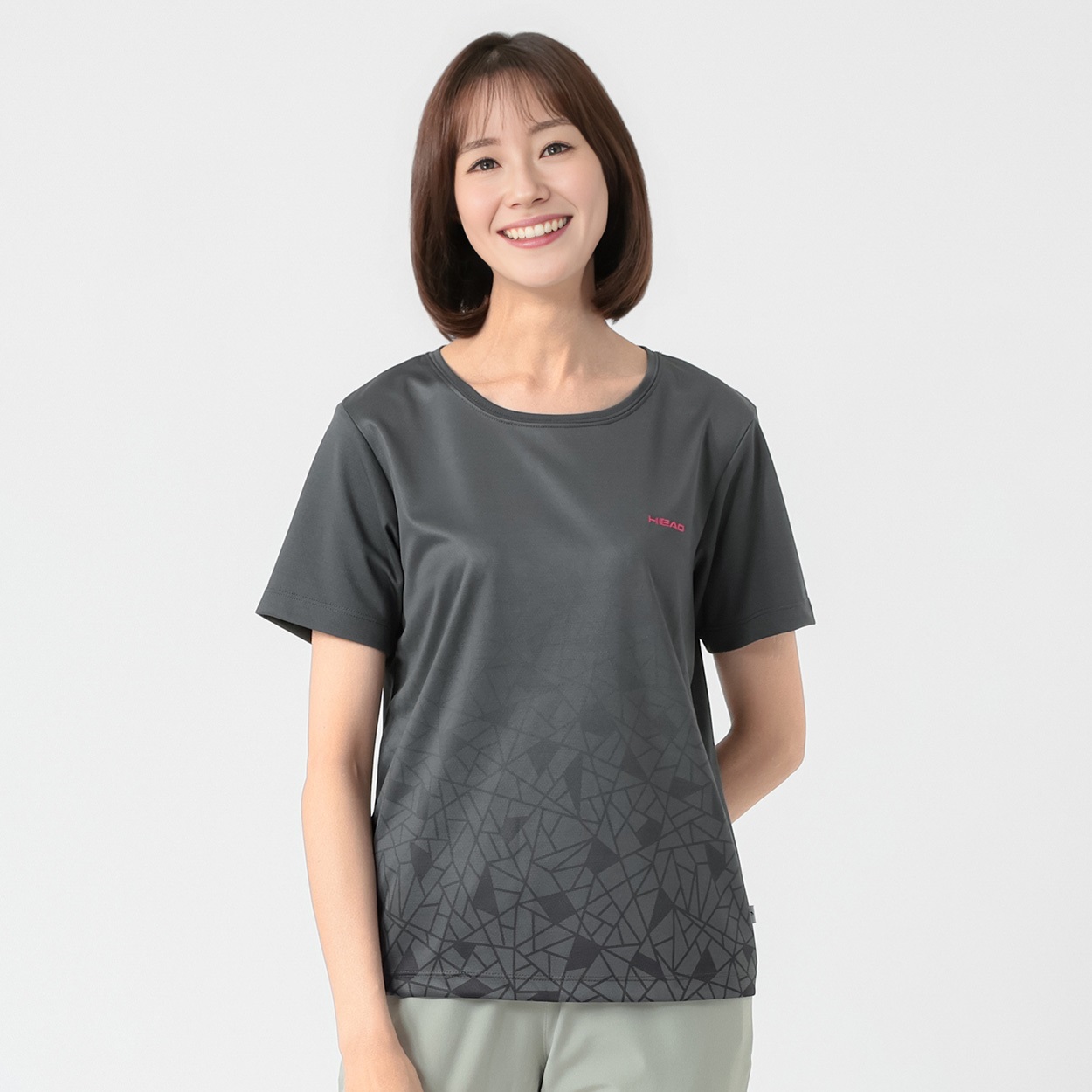 HEAD(ヘッド) 幾何柄グラデーション半袖Tシャツ 吸汗速乾・UV対策機能 レディス(チャコ－ルグレ－-L)