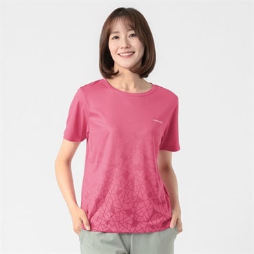 HEAD(ヘッド) 幾何柄グラデーション半袖Tシャツ 吸汗速乾・UV対策機能 レディス(ウスアカ-S)