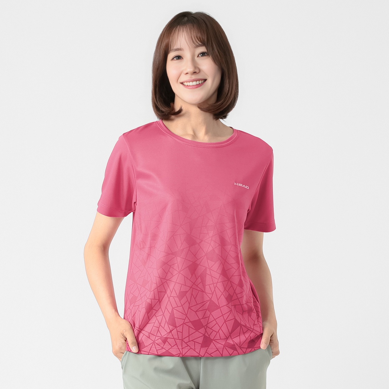 HEAD(ヘッド) 幾何柄グラデーション半袖Tシャツ 吸汗速乾・UV対策機能 レディス(ウスアカ-M)