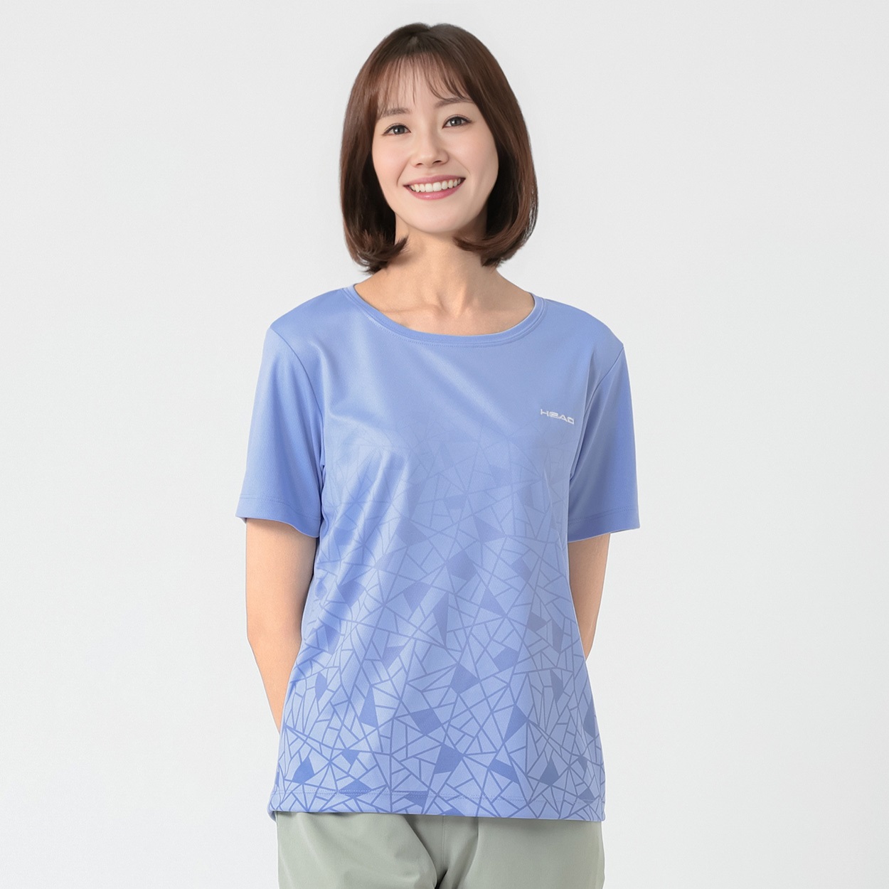 HEAD(ヘッド) 幾何柄グラデーション半袖Tシャツ 吸汗速乾・UV対策機能 レディス(アオ-XL)