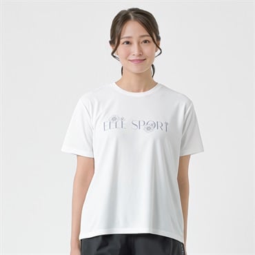 ELLE SPORT(エルスポーツ) フラワーロゴTシャツ 裏メッシュ素材 UV 吸汗速乾 接触冷感 レディス(シロ-S)