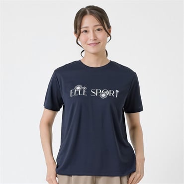 ELLE SPORT(エルスポーツ) フラワーロゴTシャツ 裏メッシュ素材 UV 吸汗速乾 接触冷感 レディス(コイアオ-S)