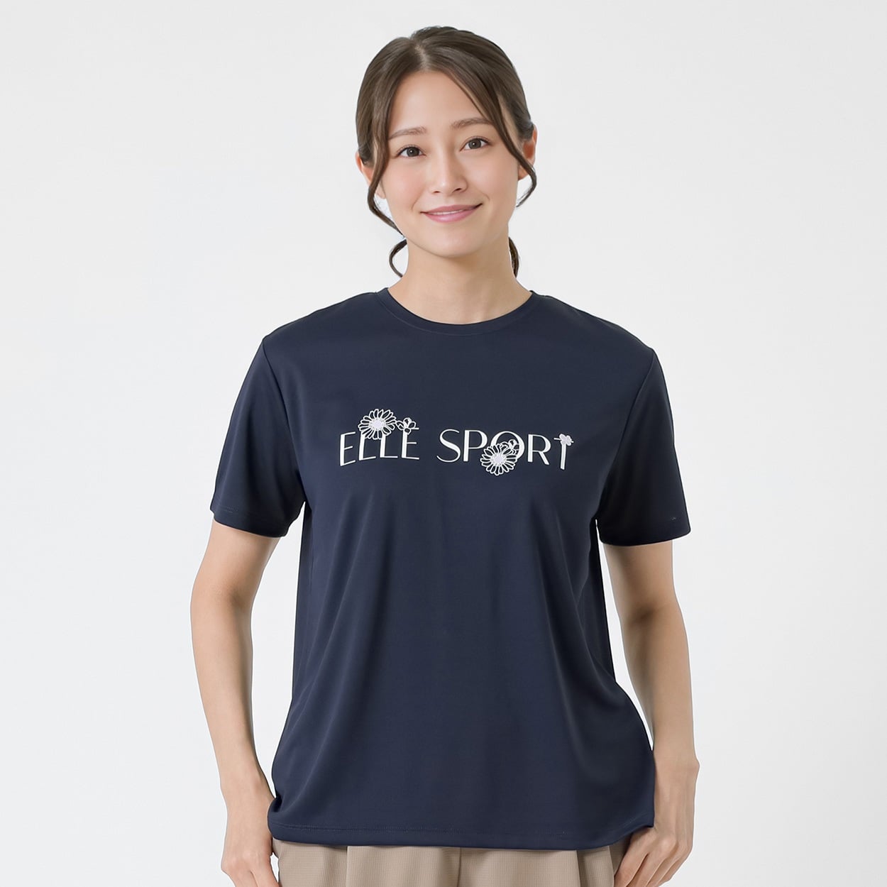 ELLE SPORT(エルスポーツ) フラワーロゴTシャツ 裏メッシュ素材 UV 吸汗速乾 接触冷感 レディス(コイアオ-S)