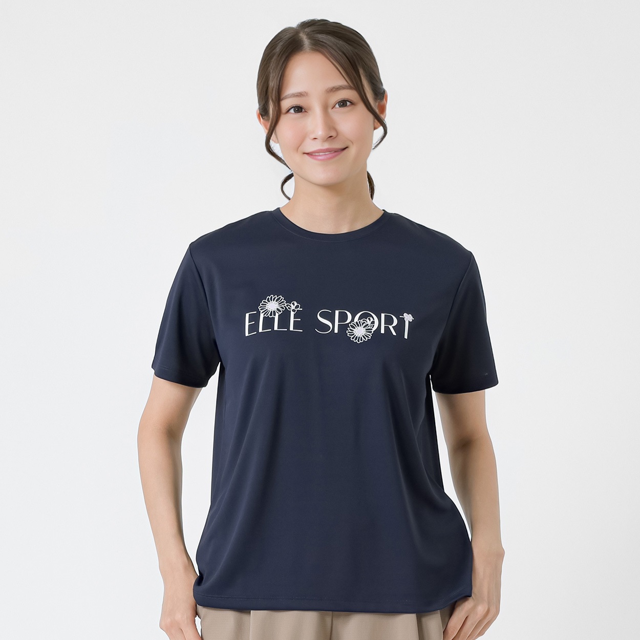 ELLE SPORT(エルスポーツ) フラワーロゴTシャツ 裏メッシュ素材 UV 吸汗速乾 接触冷感 レディス(コイアオ-XL)