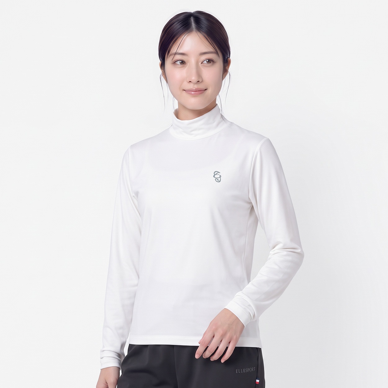 ELLE SPORT(エルスポーツ) 裏起毛スタンドネックプルオーバー ストレッチ レディス(シロ-L)