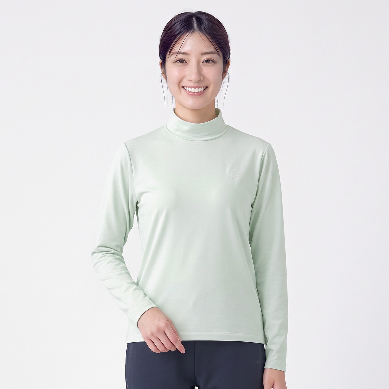 ELLE SPORT(エルスポーツ) 裏起毛スタンドネックプルオーバー ストレッチ レディス(ウスミドリ-L)