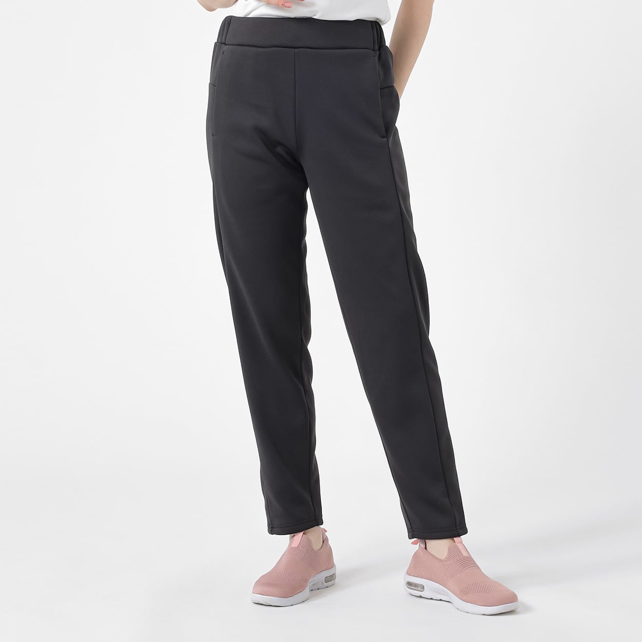 ドライ裏シャギーパンツ 裏地あったか UV対策 吸水速乾 ストレッチ レディス(クロ-2XL)