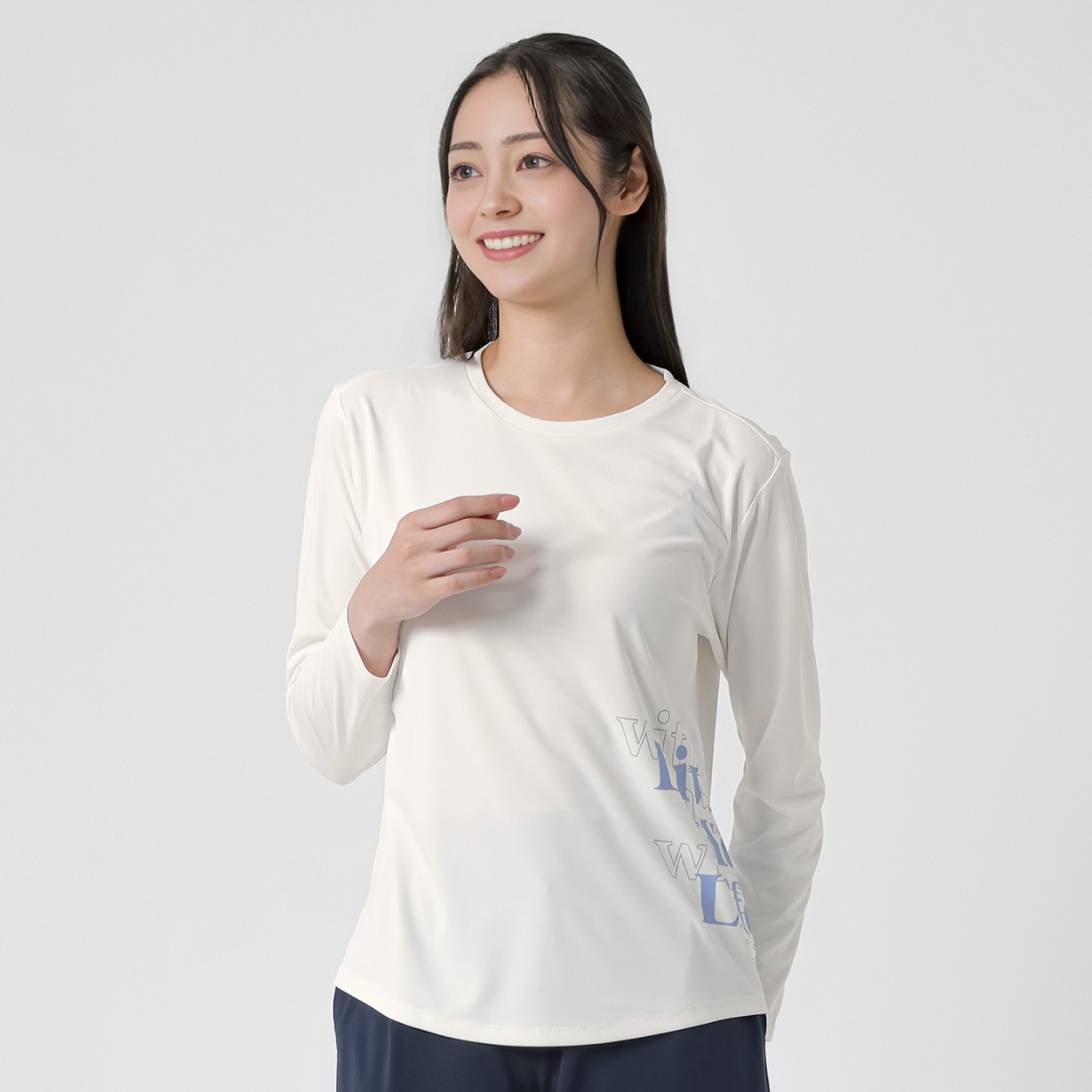 ドライ長袖グラフィックTシャツ 吸水速乾 接触冷感 UV対策 レディス(シロ-XL)
