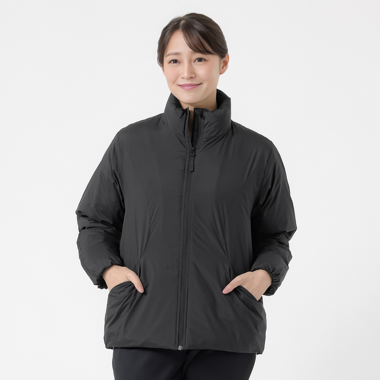 HEAT中綿スタンドジャケット 暖か はっ水 HEAT機能 レディス(クロ-L)