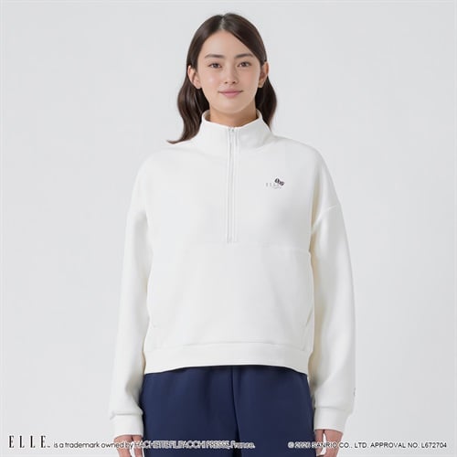 ELLE SPORT(エルスポーツ) ハローキティ×ELLE SPORT ハーフジッププルオーバー ダンボール素材 UV 吸汗速乾 レディス(シロ-S)