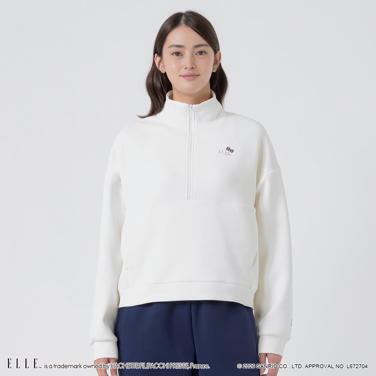 ELLE SPORT(エルスポーツ) ハローキティ×ELLE SPORT ハーフジッププルオーバー ダンボール素材 UV 吸汗速乾 レディス(シロ-S)