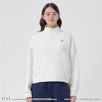 ELLE SPORT(エルスポーツ) ハローキティ×ELLE SPORT ハーフジッププルオーバー ダンボール素材 UV 吸汗速乾 レディス(シロ-S)