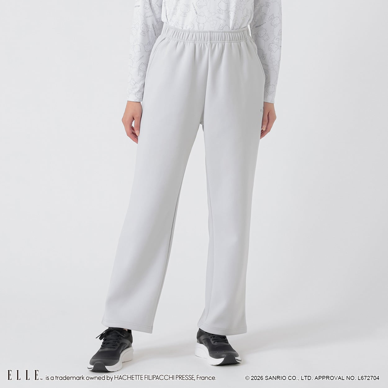 ELLE SPORT(エルスポーツ) ハローキティ×ELLE SPORT ストレートパンツ ダンボール素材 UV 吸汗速乾 レディス(ウスクロ-S)