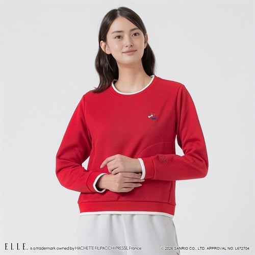 ELLE SPORT(エルスポーツ) ハローキティ×ELLE SPORT ジャガードプルオーバー キルトジャガード素材 UV 吸汗速乾 レディス(アカ-S)