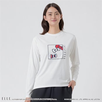 ELLE SPORT(エルスポーツ) ハローキティ×ELLE SPORT プリントロングＴシャツ UV 吸汗速乾 レディス(シロ-S)