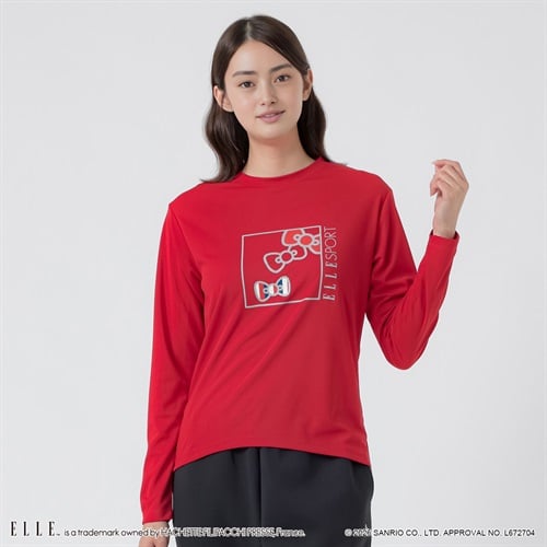 ELLE SPORT(エルスポーツ) ハローキティ×ELLE SPORT プリントロングＴシャツ UV 吸汗速乾 レディス(アカ-S)