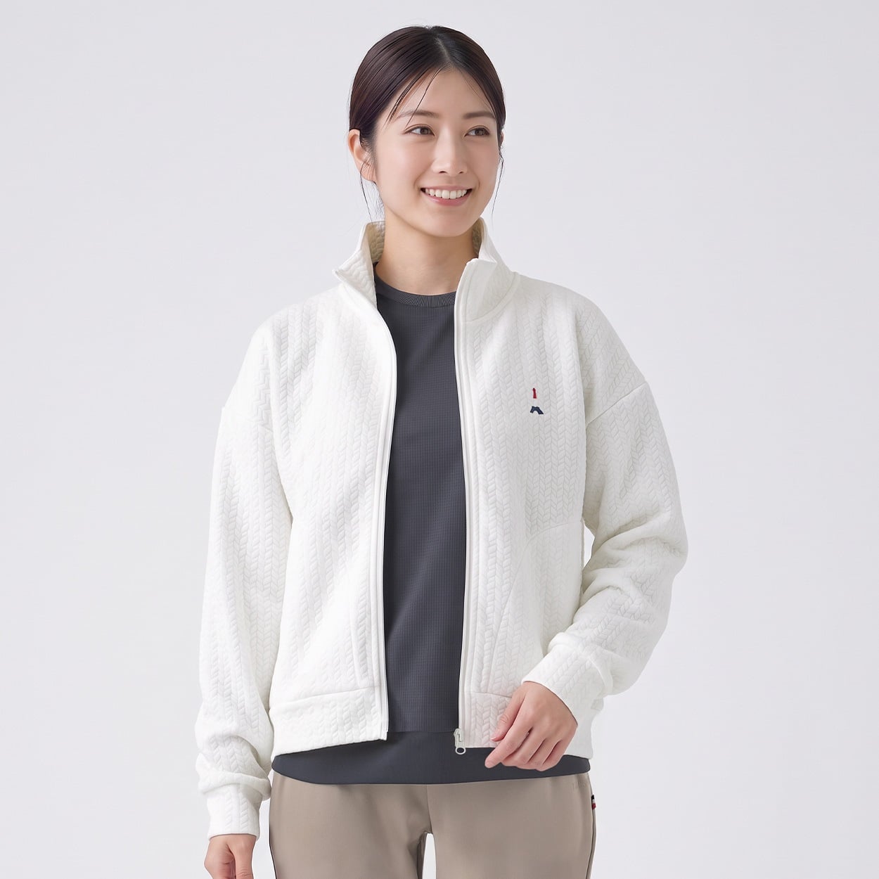 ELLE SPORT(エルスポーツ) ジャガードスタンドジャケット レディス(シロ-L)
