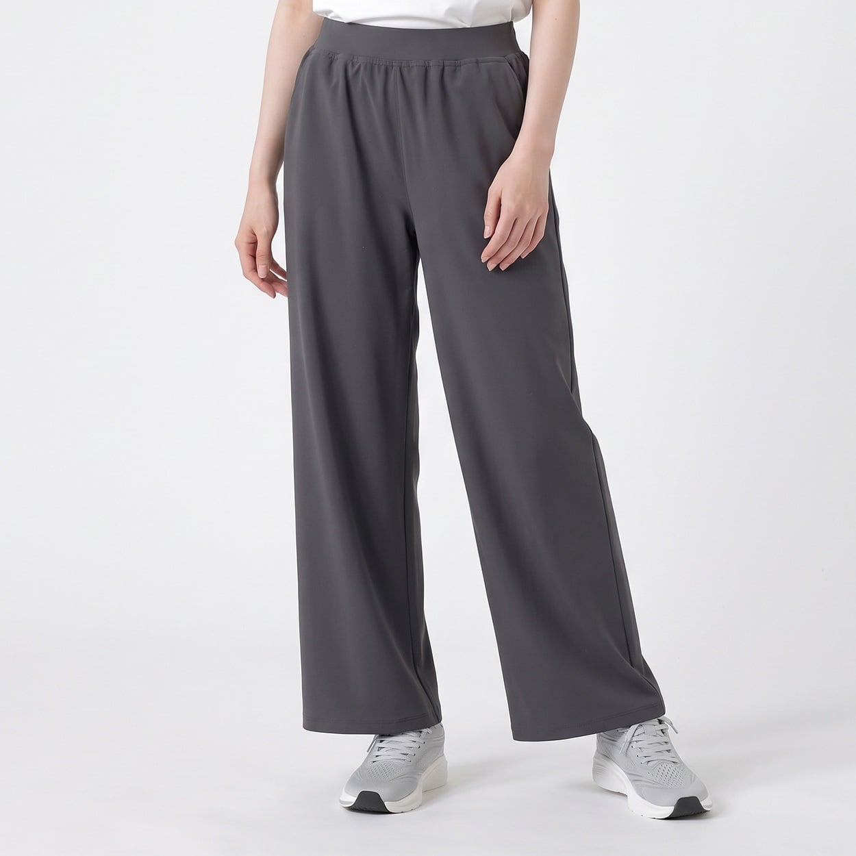裏起毛ワイドパンツ あたたか ストレッチ UV対策 レディス(ウスクロ-XL)