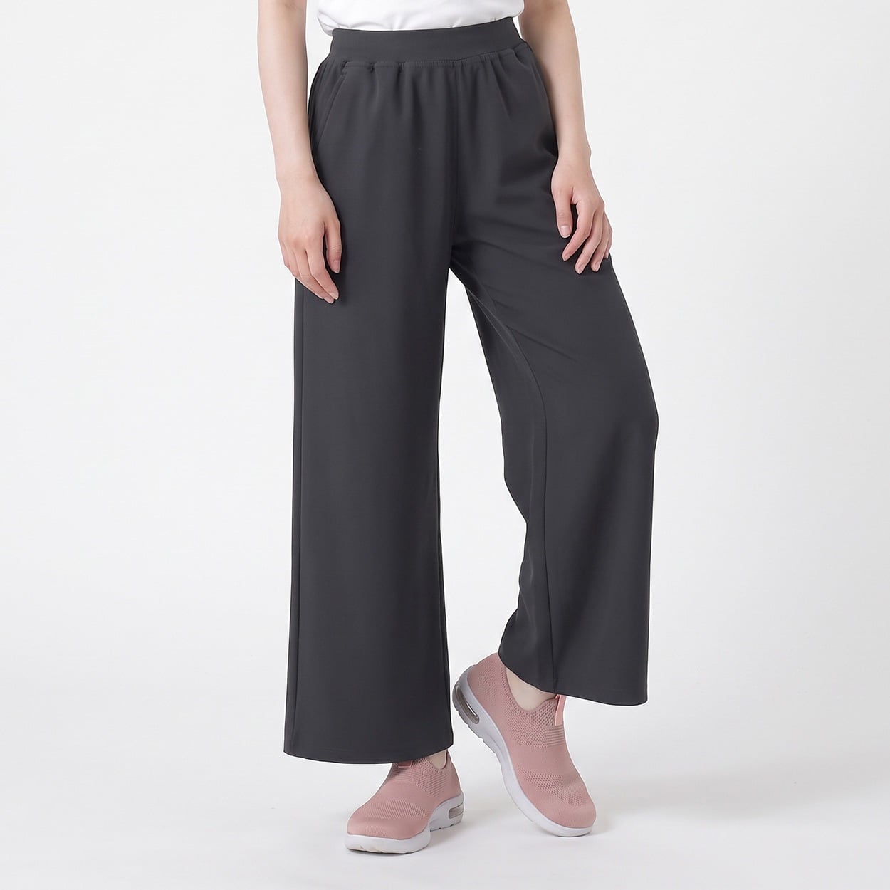 裏起毛ワイドパンツ あたたか ストレッチ UV対策 レディス(クロ-XL)