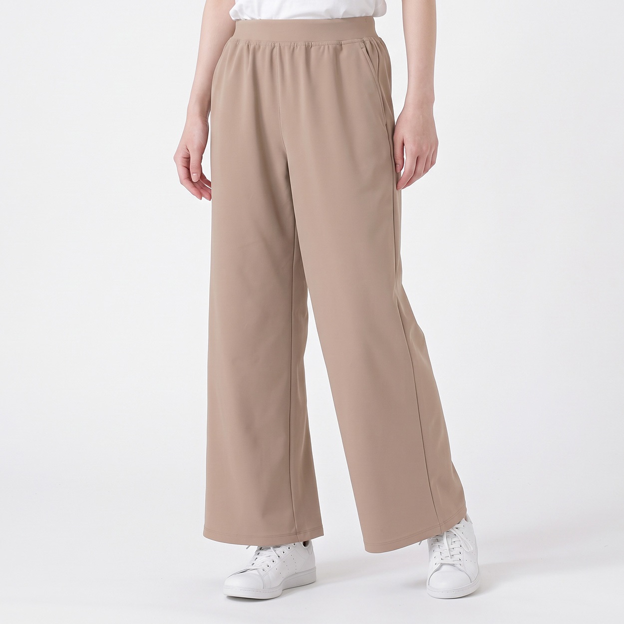 裏起毛ワイドパンツ あたたか ストレッチ UV対策 レディス(Ａウスチャ-M)