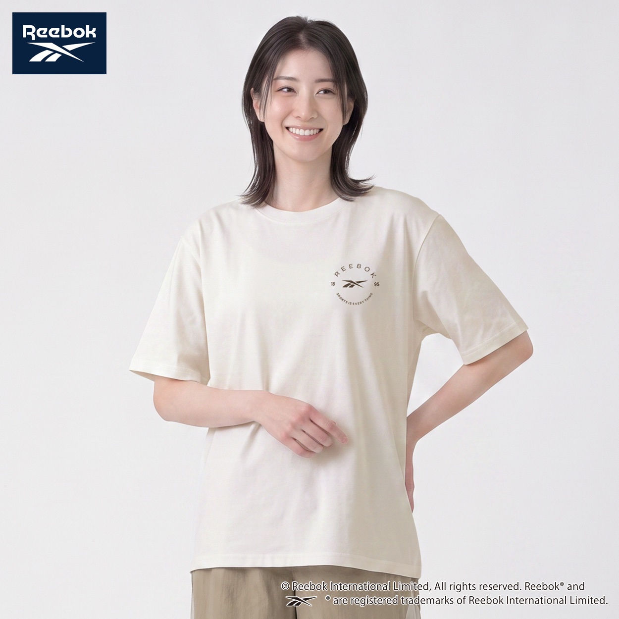 REEBOK サークルロゴTシャツ 綿タッチ レディス(アイボリー-XL)