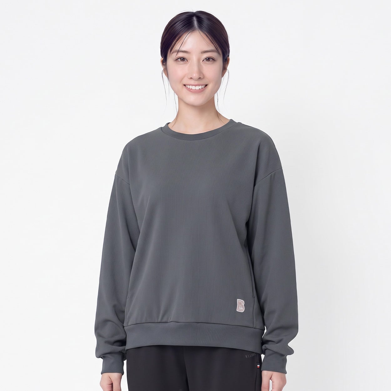 ELLE SPORT(エルスポーツ) リップ調裏起毛クルーネックプルオーバー レディス(チャコ－ルグレ－-L)