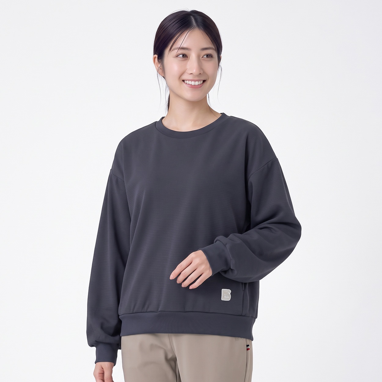 ELLE SPORT(エルスポーツ) リップ調裏起毛クルーネックプルオーバー レディス(コイアオ-L)