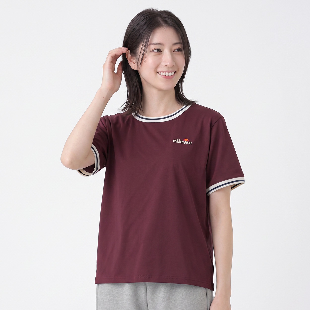 ellesse ワンポイント綿タッチ天竺Ｔシャツ レディス(コイアカ-L)
