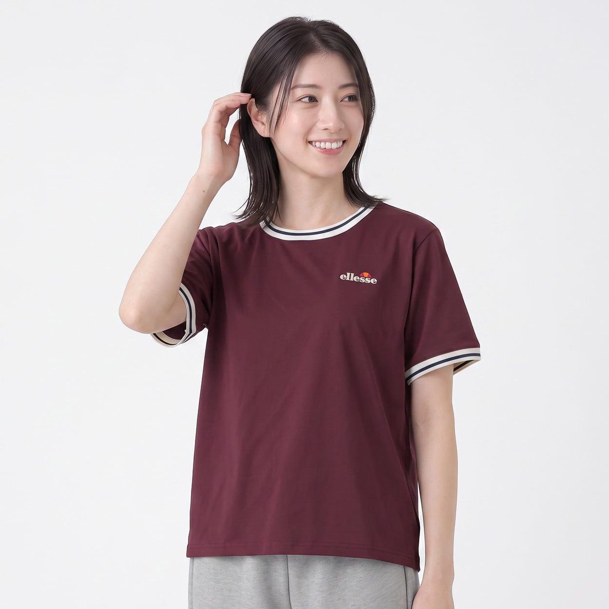 ellesse ワンポイント綿タッチ天竺Ｔシャツ レディス(コイアカ-XL)