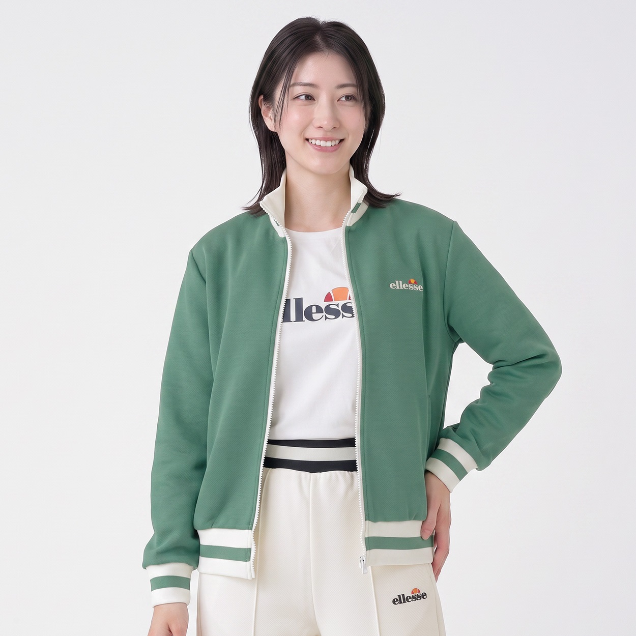 ellesse ラインジャージジャケット レディス(ミドリ-L)