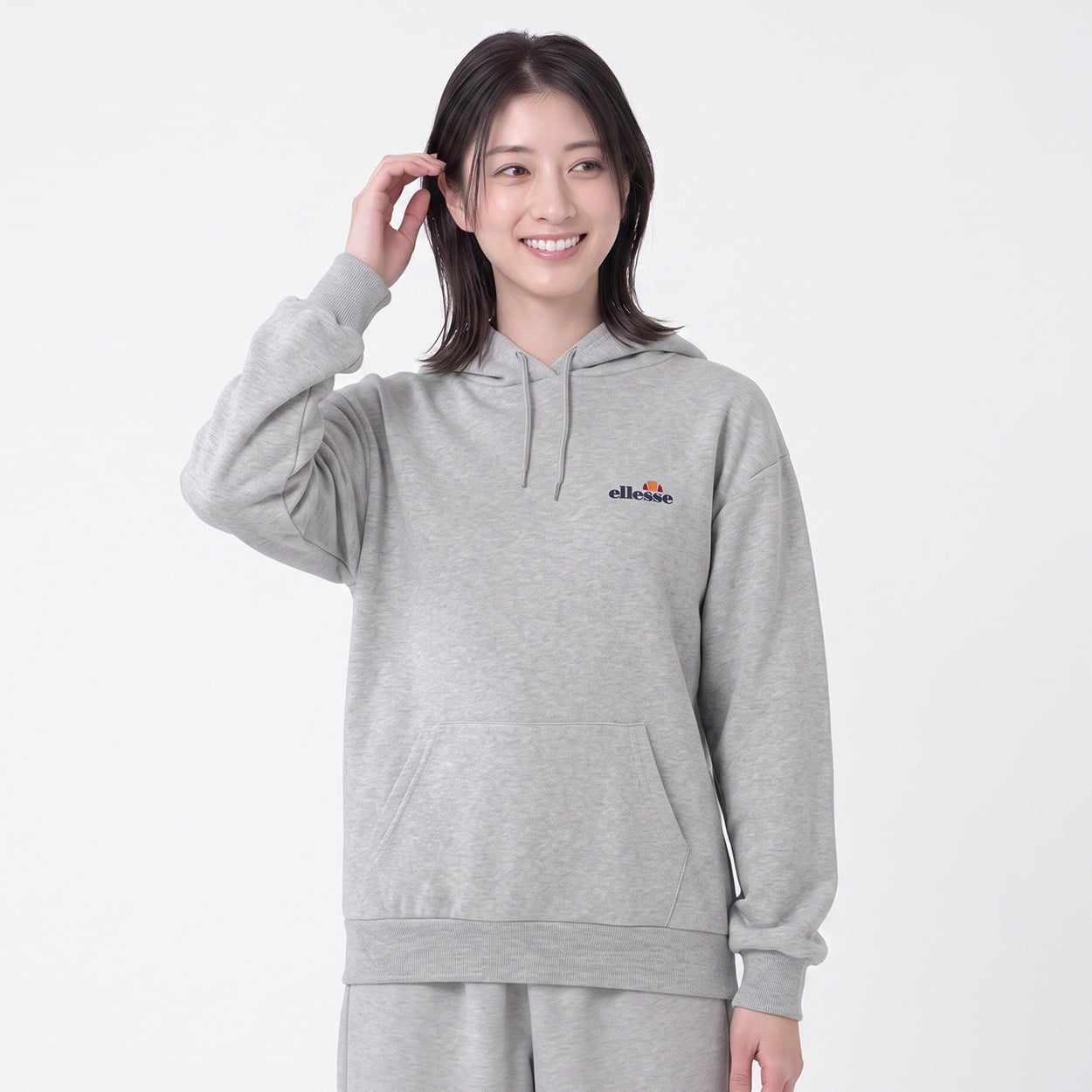 ellesse 裏起毛プルパーカー レディス(ウスグレー-XL)