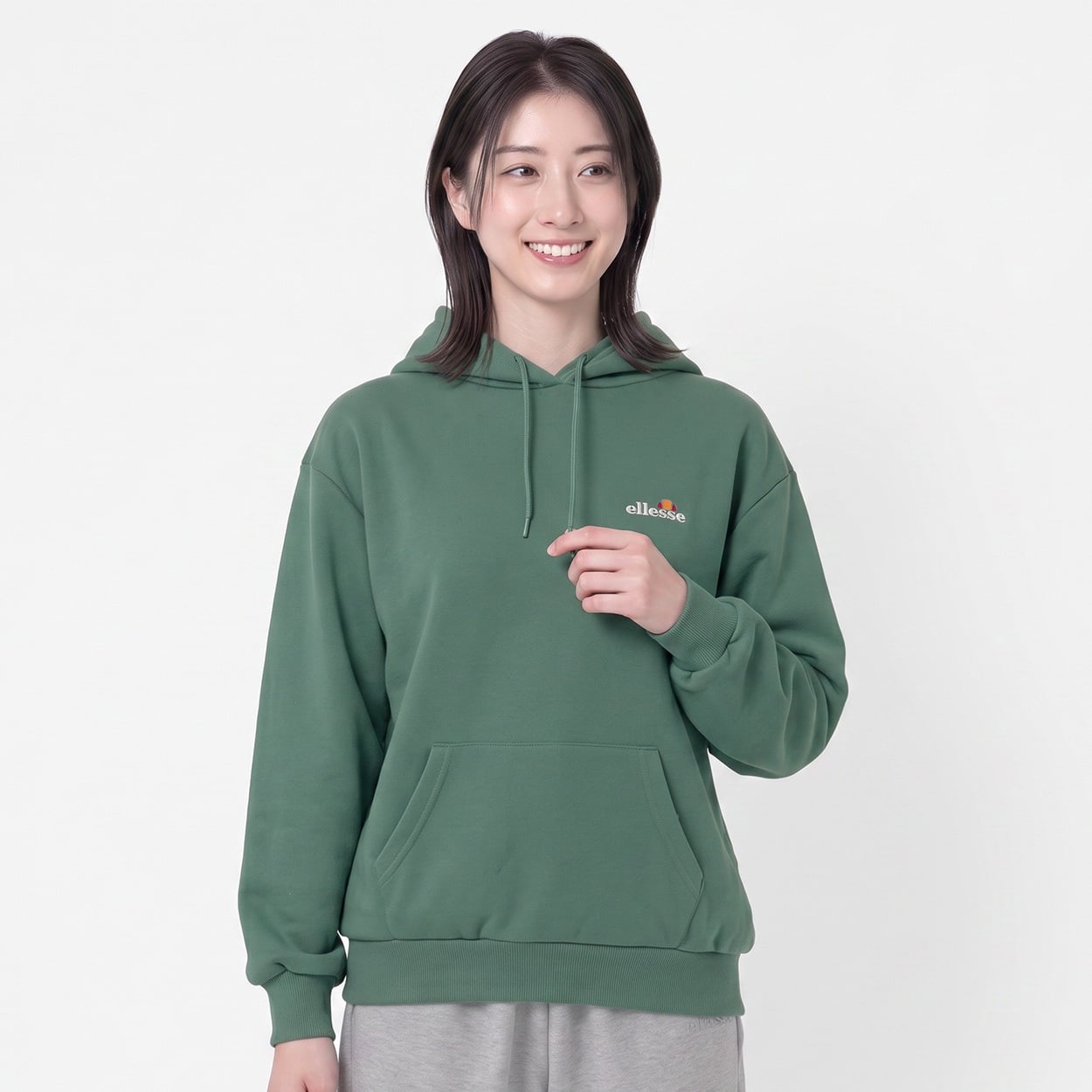 ellesse 裏起毛プルパーカー レディス(ミドリ-M)