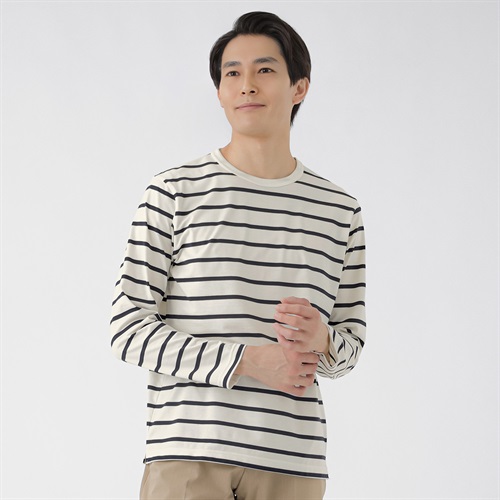長袖ストレッチボーダーTシャツ メンズ Tern(ターン)(シロ-M)