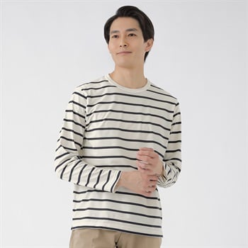 長袖ストレッチボーダーTシャツ メンズ Tern(ターン)(シロ-M)