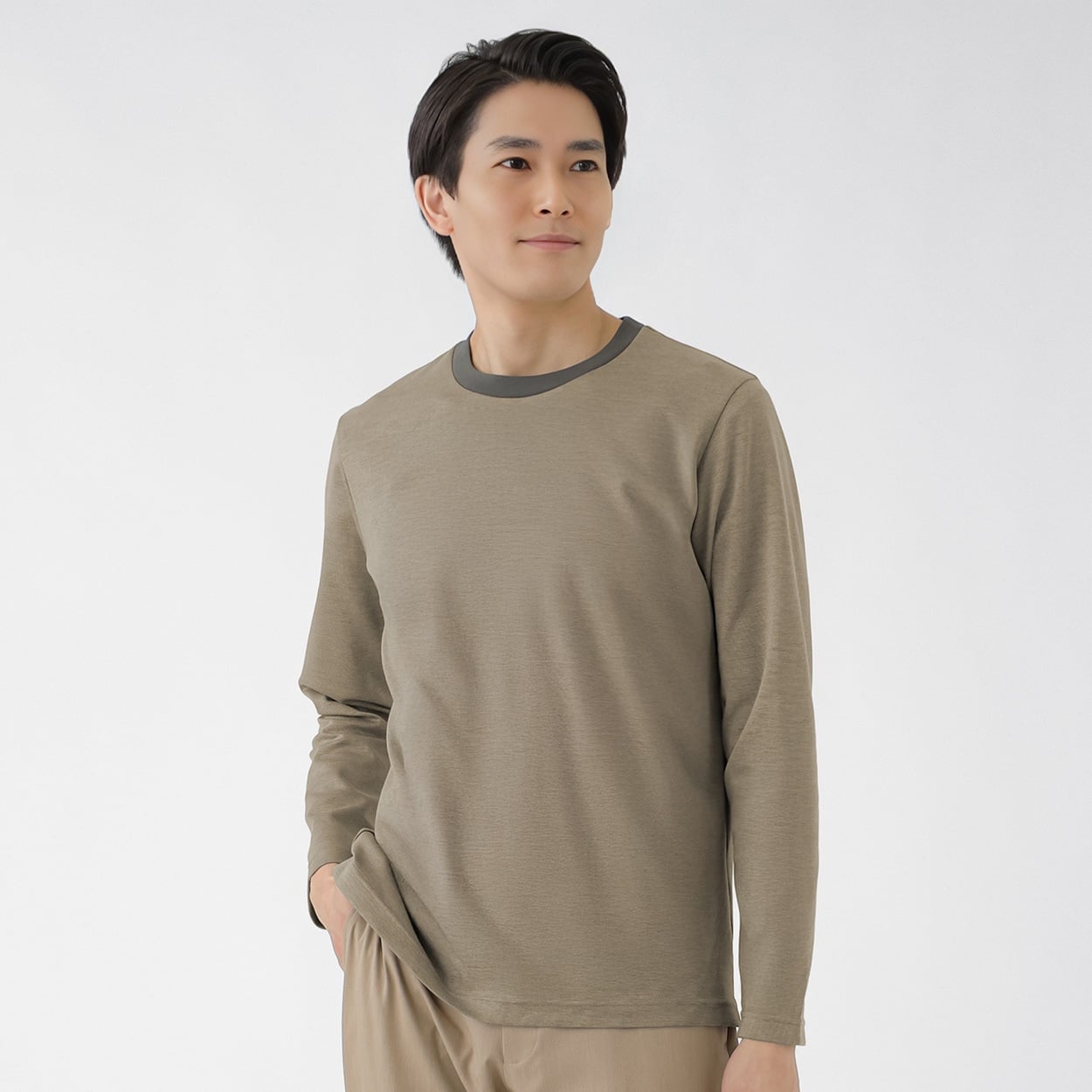 長袖ストレッチボーダーTシャツ メンズ Tern(ターン)(ウスキイロ-M)