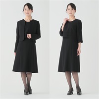 ブラックフォーマル ご自宅で洗える 衿なしレイヤードアンサンブル レディス 【2018610SP23C】喪服 礼服 イギン(クロ-7ｺﾞｳ)