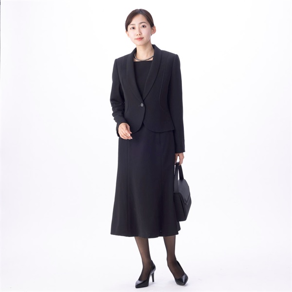 ブラックフォーマル 黒さが際立つヘチマ衿アンサンブル レディス 喪服 礼服(クロ-17ｺﾞｳ)