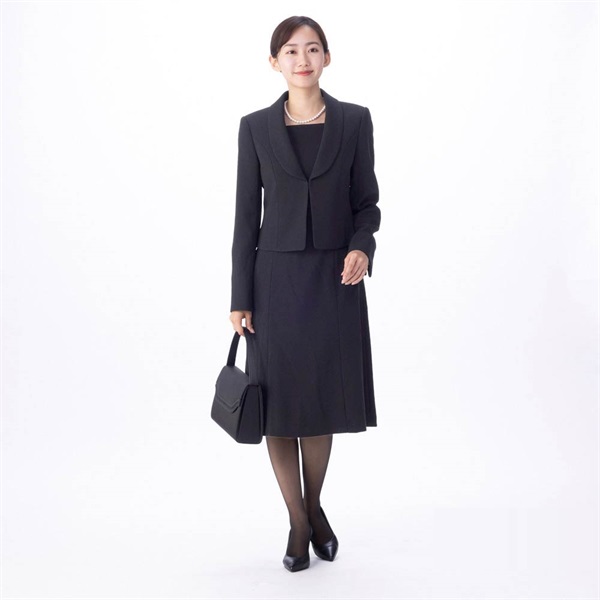 ブラックフォーマル アンサンブルスーツ ヘチマ衿前開き 喪服 レディス 喪服 礼服 【2408151SP18C2】(クロ-15号)