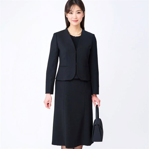 ブラックフォーマル ご自身で洗える V衿アンサンブル レディス 喪服 礼服(クロ-11ｺﾞｳ)