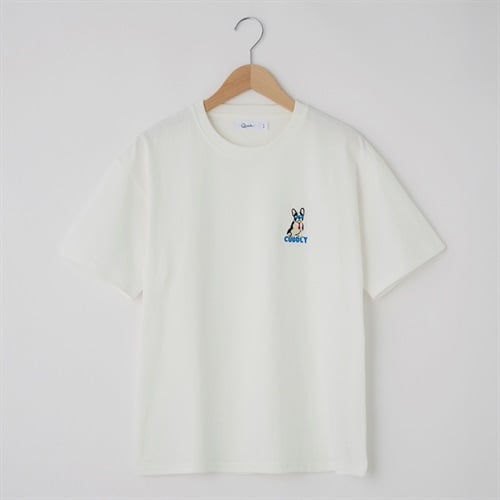 QUASH(クアッシュ) 天竺１ポイント刺繍Tシャツ(イヌ)(シロ-S)