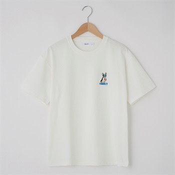 QUASH(クアッシュ) 天竺１ポイント刺繍Tシャツ(イヌ)(シロ-S)