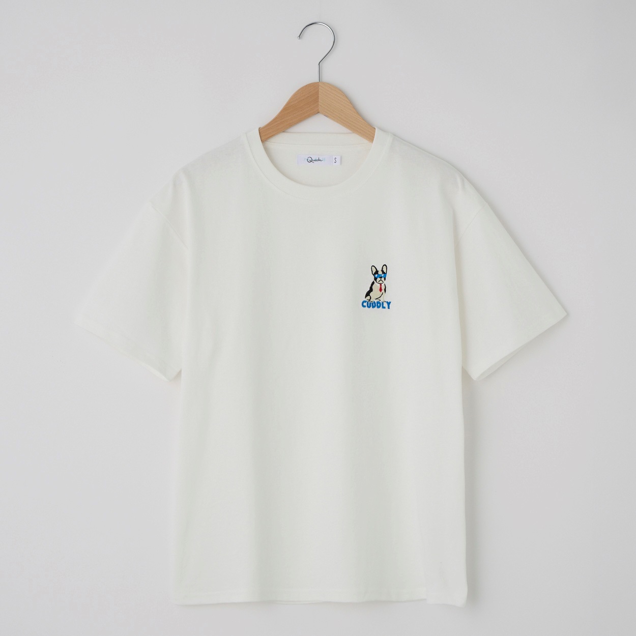 QUASH(クアッシュ) 天竺１ポイント刺繍Tシャツ(イヌ)(シロ-L)