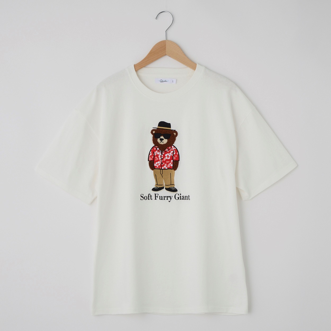 QUASH(クアッシュ) 天竺サガラ＋アップリケ大刺繍Tシャツ(クマ