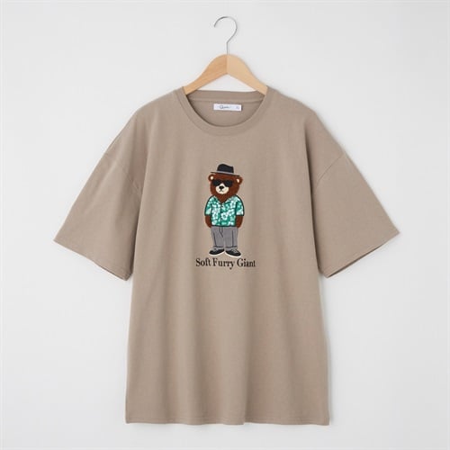 QUASH(クアッシュ) 天竺サガラ＋アップリケ大刺繍Tシャツ(クマ)