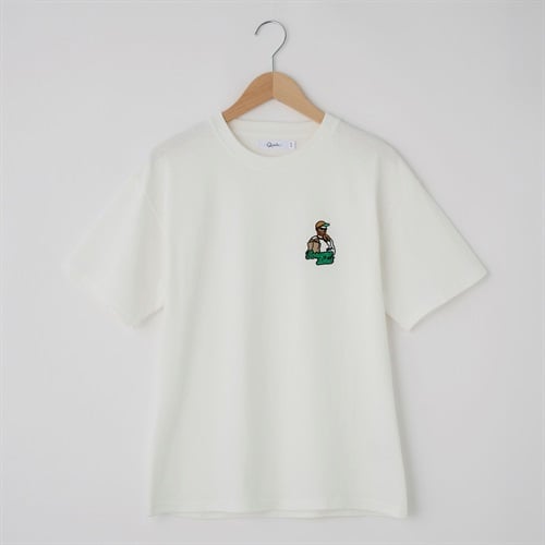 QUASH(クアッシュ) 天竺１ポイントサガラ刺繍Tシャツ(ヒゲ)(シロ-S)