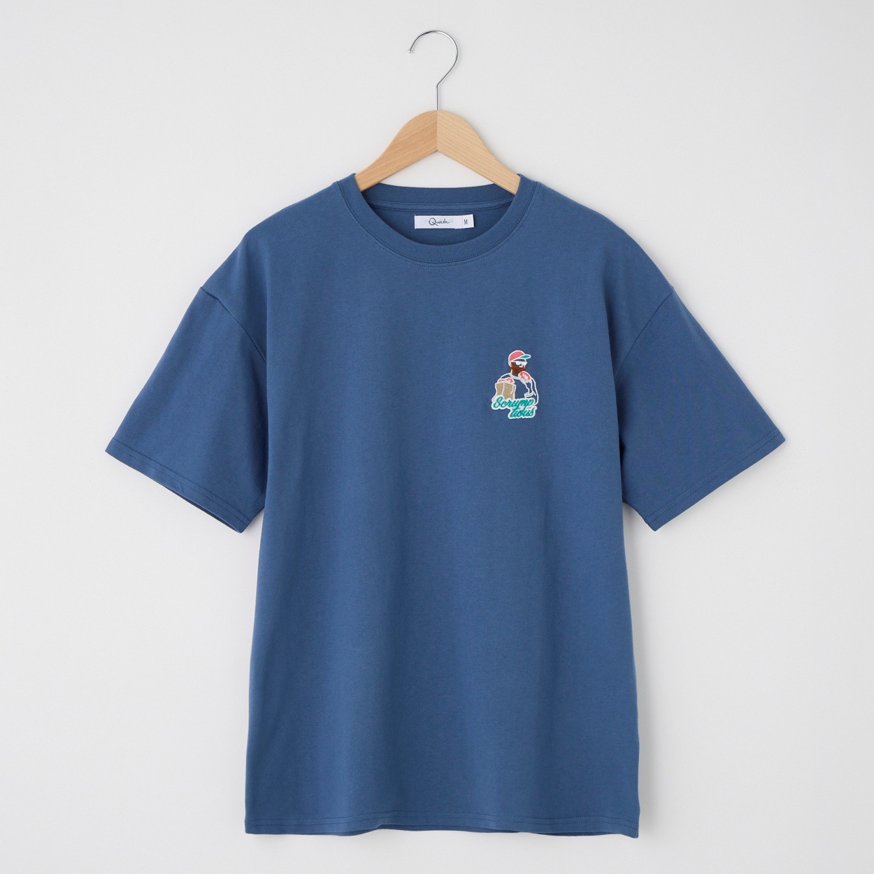 QUASH(クアッシュ) 天竺１ポイントサガラ刺繍Tシャツ(ヒゲ)(Ａウスアオ-L)