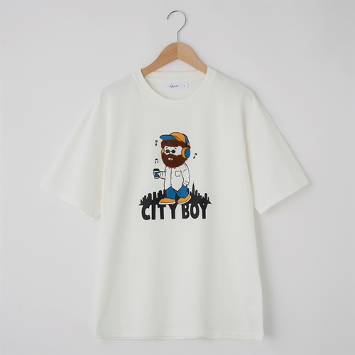 QUASH(クアッシュ) 天竺ヒゲサガラ大刺繍Tシャツ(OJI)(シロ-S)