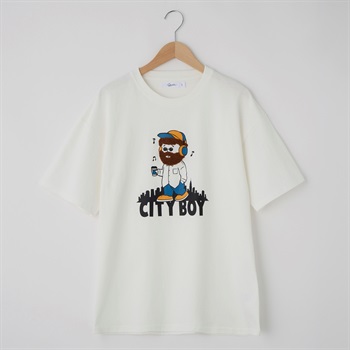 QUASH(クアッシュ) 天竺ヒゲサガラ大刺繍Tシャツ(OJI)(シロ-S)