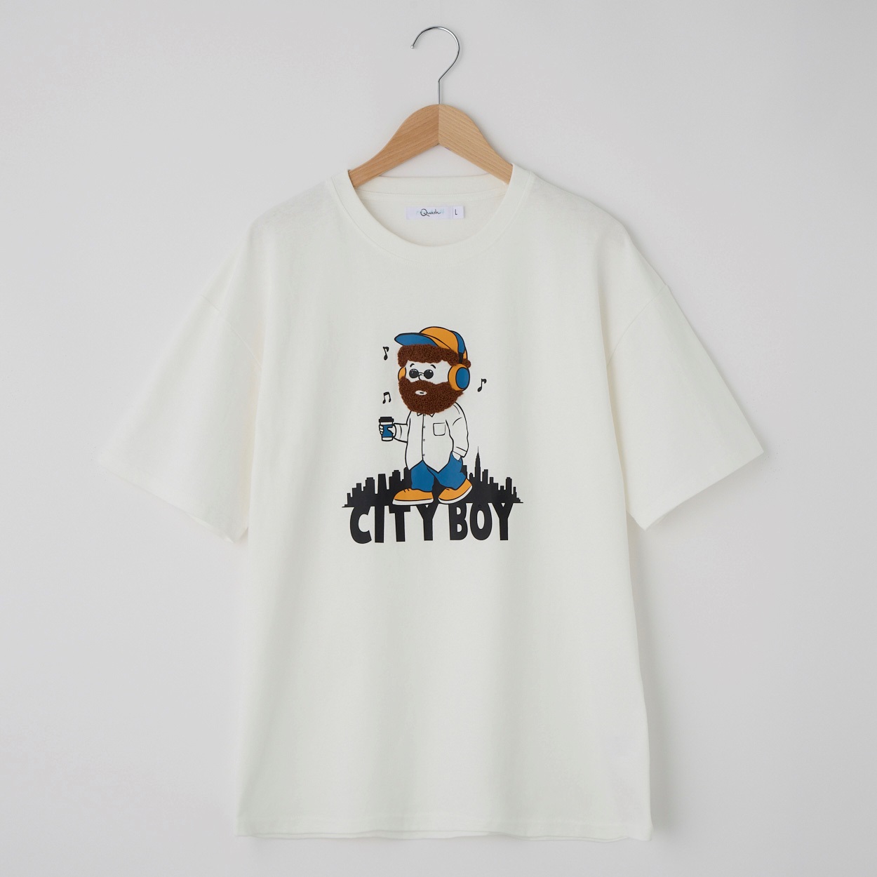 QUASH(クアッシュ) 天竺ヒゲサガラ大刺繍Tシャツ(OJI)(シロ-L)