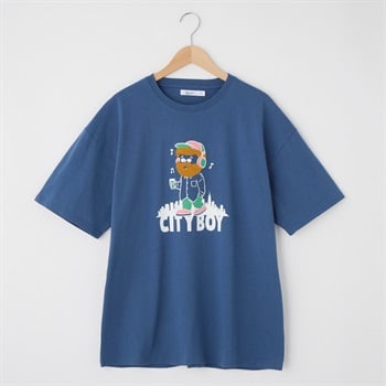 QUASH(クアッシュ) 天竺ヒゲサガラ大刺繍Tシャツ(OJI)(Ａウスアオ-S)